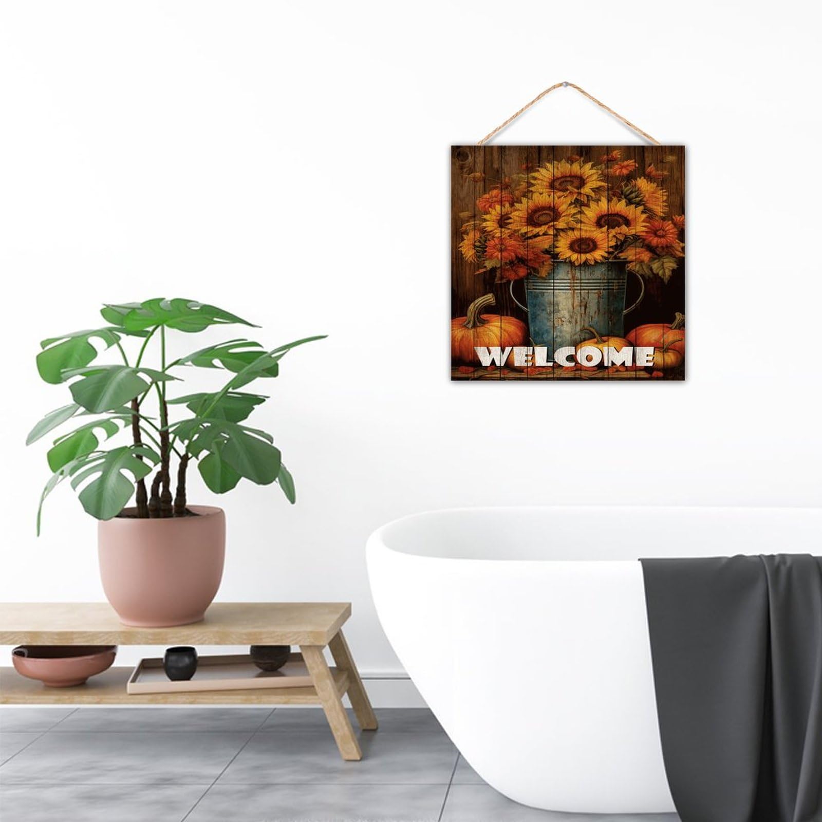 Cartello In Legno Per Porta Ringraziamento E Autunno 'Thankful & Blessed' Con Scoiattolo E Zucca, 20 Cm, Decorazione Rustica Per Halloween E Natale