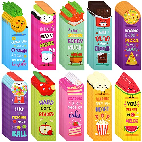Eersida 90 Pieces Scratch and Sniff Scented Bookmarks Fruit Food Theme Sayings Bookmarks Sayings Assorted Cute Scented Gifts for Learning Reading Rewards Food Lovers 10 Styles(Classic)