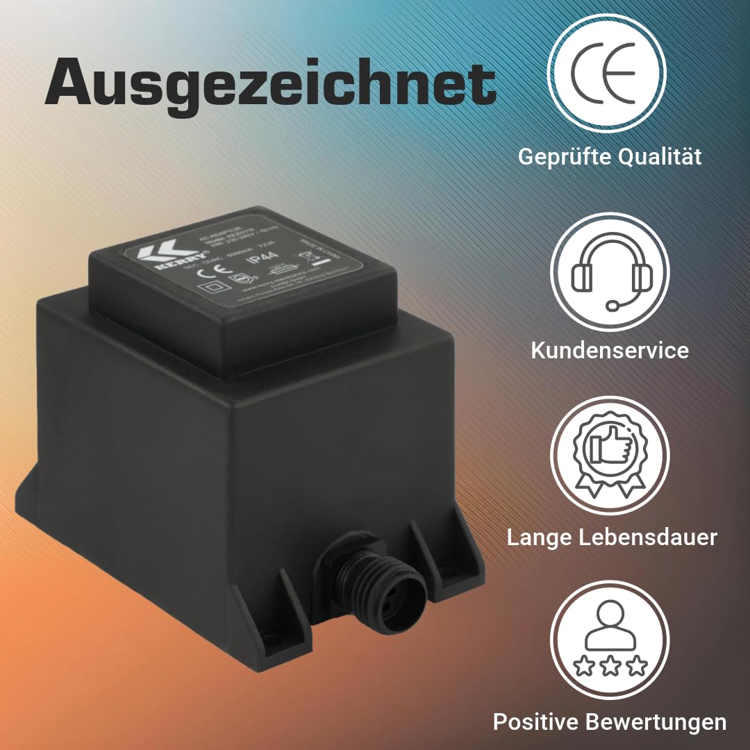 Netzteil 72 Watt IP44 für Außenbereich, LED-Trafo, Transformator 230V auf 12V, 6000mA Wechselstrom Netzstecker 2 Polig, 12V Adapter, Netzteil-Adapter, Netzgerät, Netzadapter