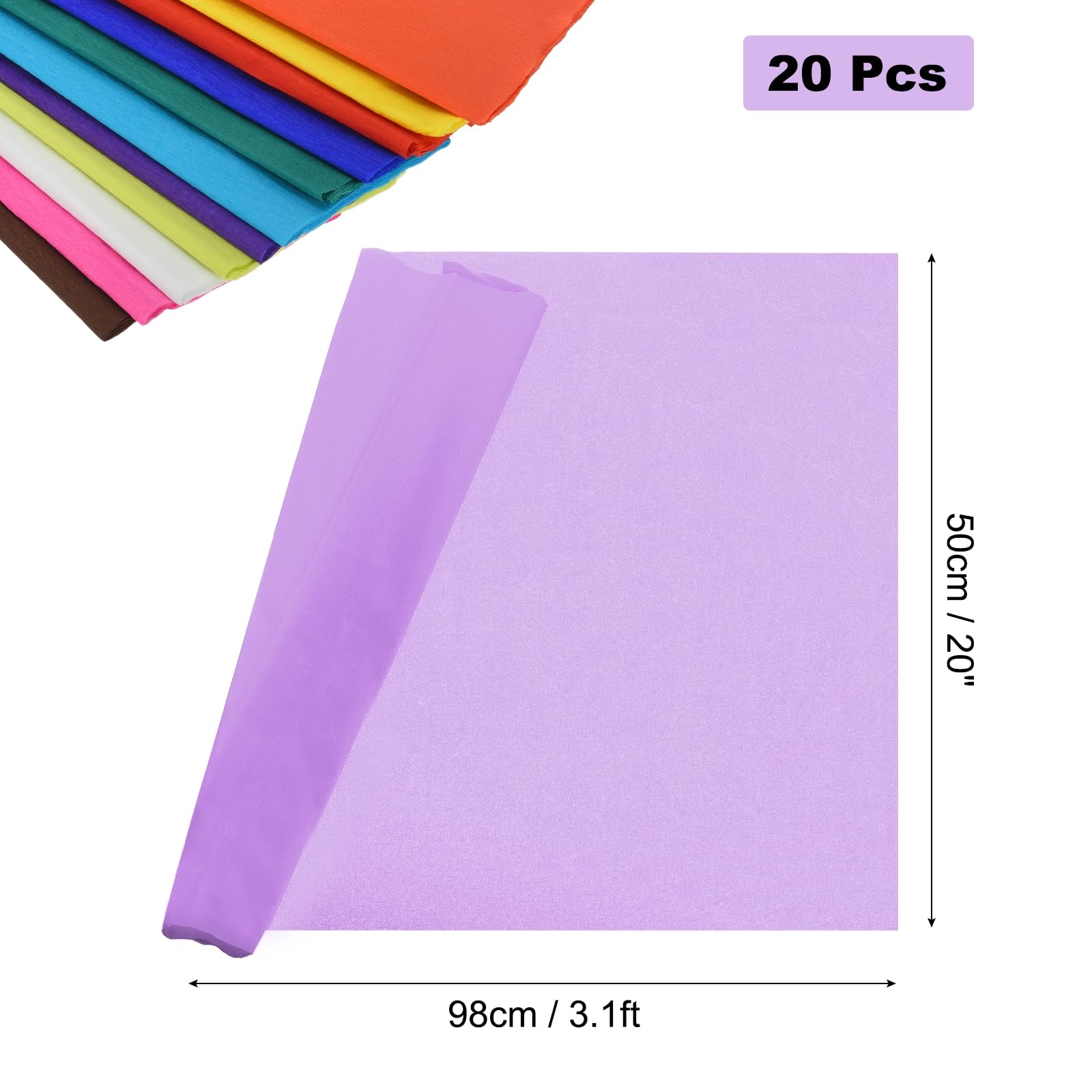 MECCANIXITY 20Pcs Crepe Paper Roll Crepe Paper Decoration 3.1ft Long 2 Inch Wide for Wedding Ceremony Various Festivals Decoration, Light Purple