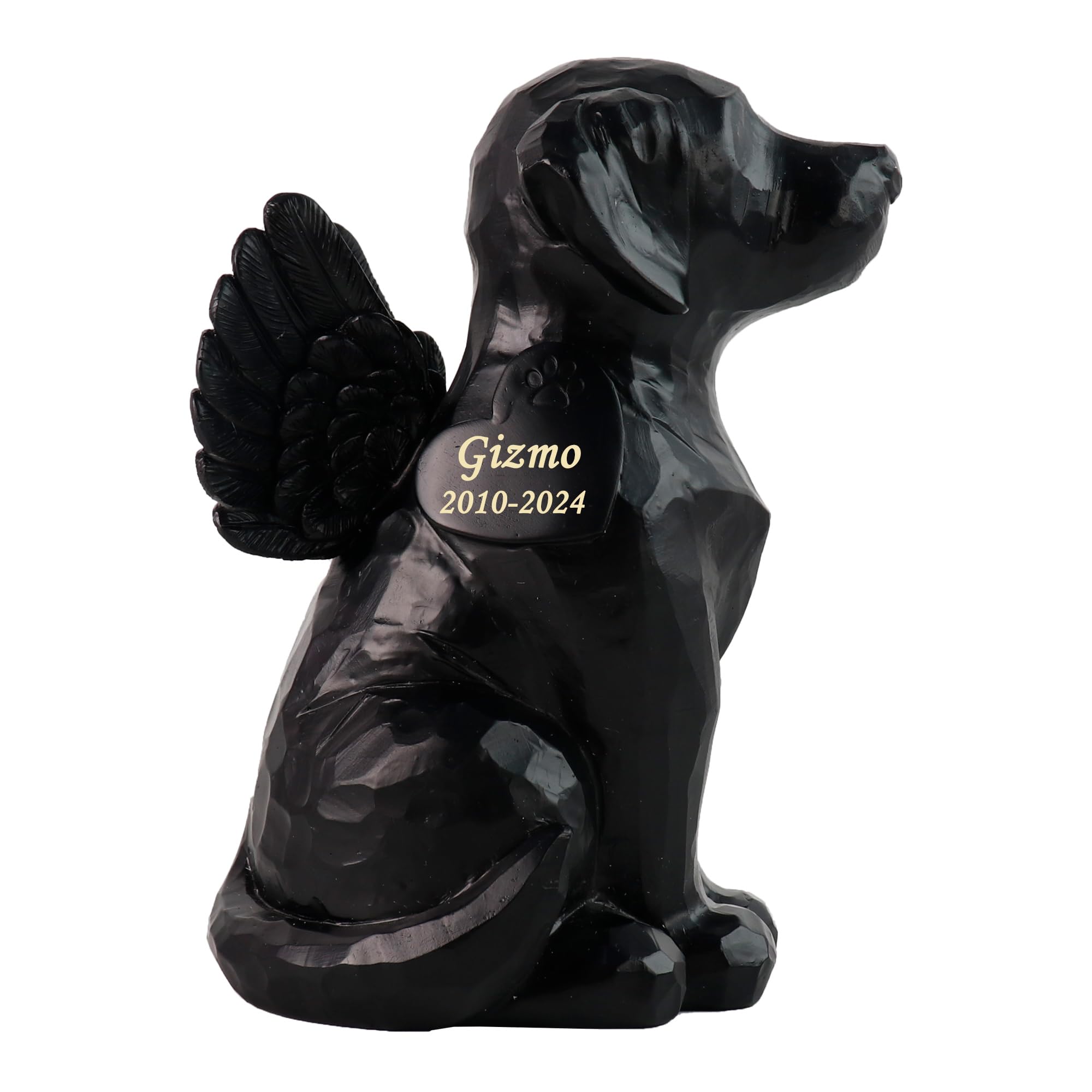 WouND Personalized Black Dog Angel Memorial Garden Statue, Dog Pet Memorial Grave Marker Tribute Statue, with Dog Cremation Urn Features- 7.4inch（H）