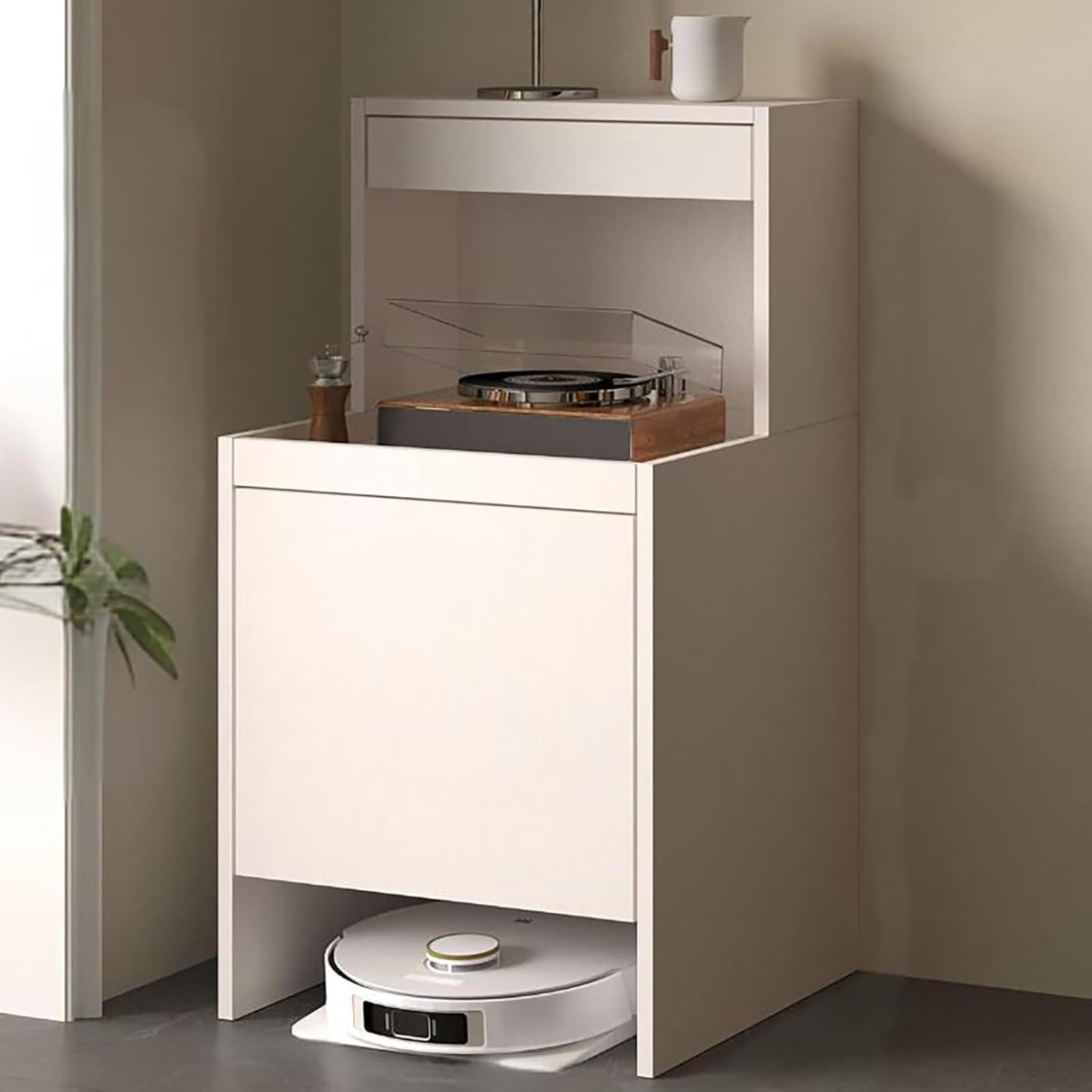 BHGFYXBS Robot Vacuum Stand Cabinet With Doors & Ders Slish End Table And Sto Solut For Home Office Nightstand For Robot Vacuum Cleaner,White-50 * 50 * 100Cm,White-50 * 50 * 100cm
