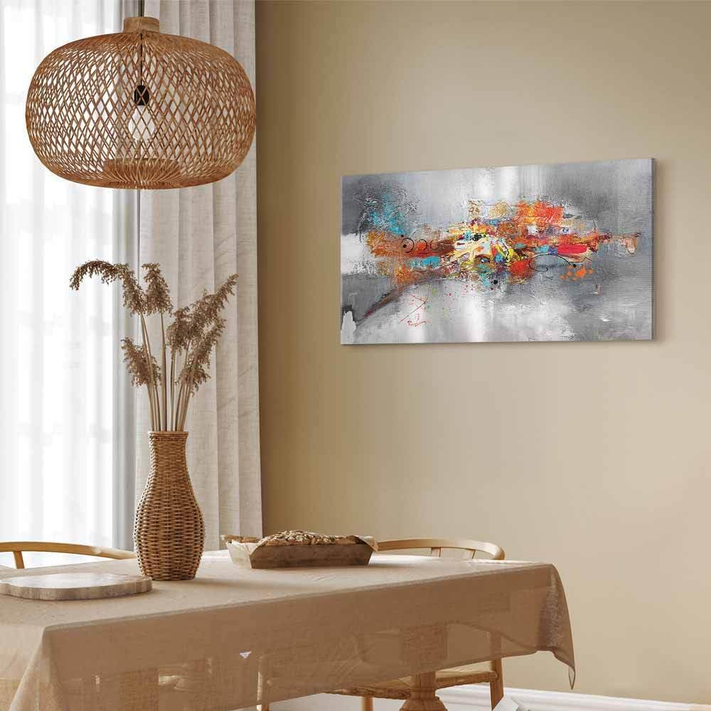 decomonkey Wandbilder Abstrakt 140x70 cm 1 Teilig Leinwandbilder Kunstdruck | Strukturleinwand, Holzkeilrahmen, Bild auf Leinwand, Wanddeko, Wohnzimmer, Wanddekoration, Kunst, Modern, Textur, Grau, Bunt
