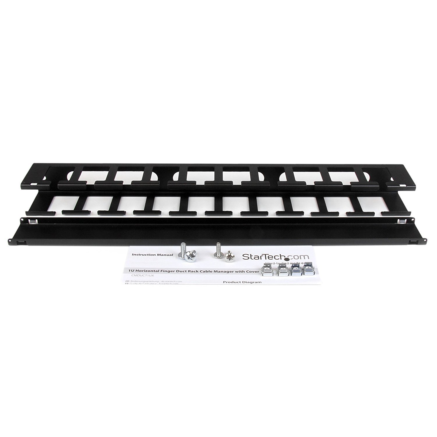 Startech 1U Horizontal Finger Duct Rack Cable Management Panel With Cover Server