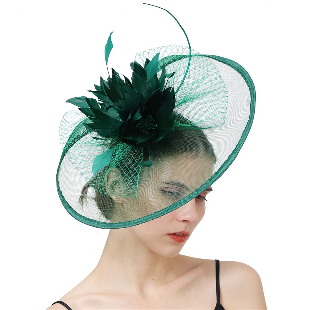 FBHappiness Bride Veils Fascinators Wedding Women Headwear Hair Clip Feather Flower Hair Accessories,Feather Flower Hair Clip(Dark GN)