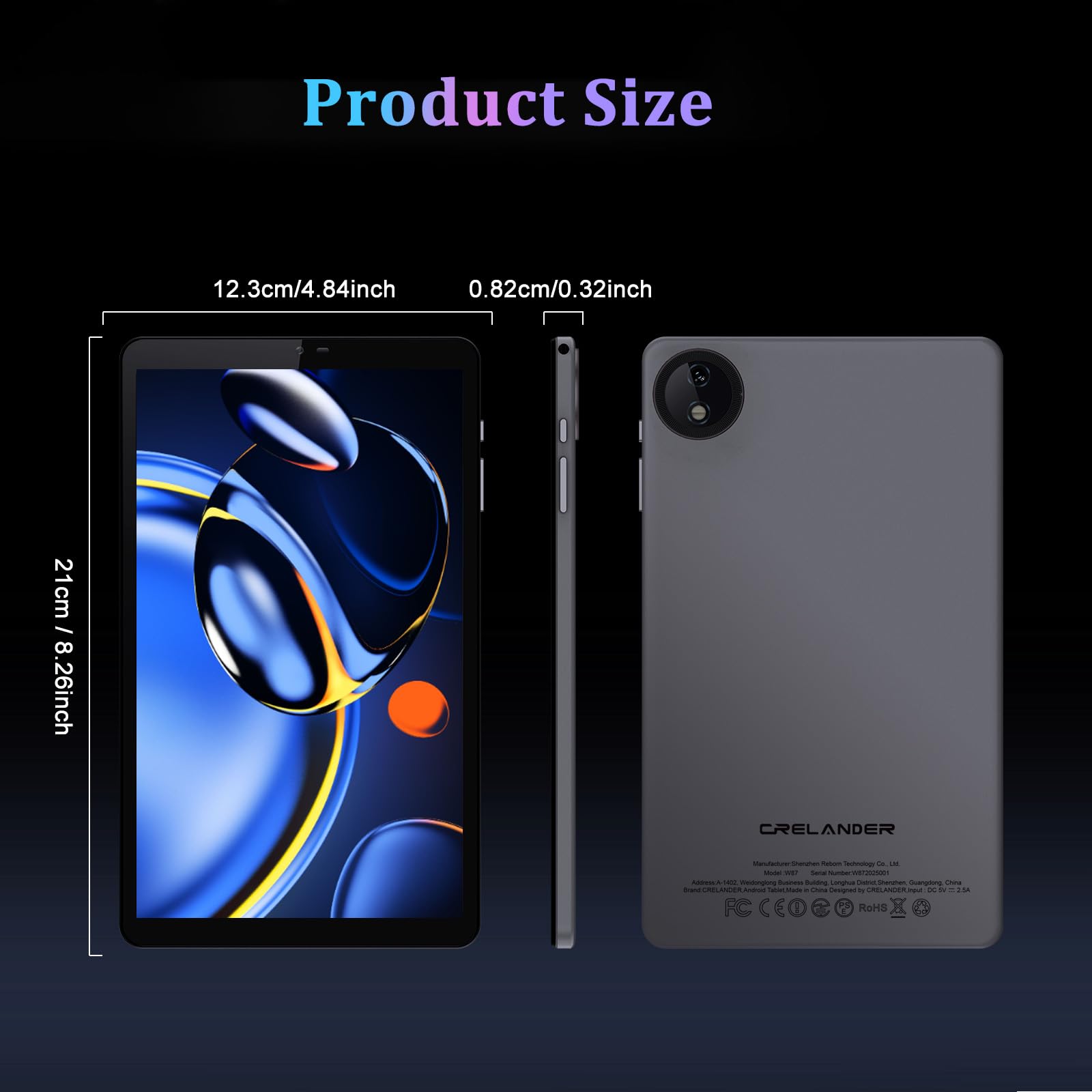 Crelander 8,7 Zoll Android 16 Tablet, 16(3+3+10) GB+128GB Android Tablet mit 1340 x 800 Incell Display, 5MP+13MP Kamera, 5000mAh Akku, Bluetooth/WLAN, Mini Android Tablet mit Schutzhülle