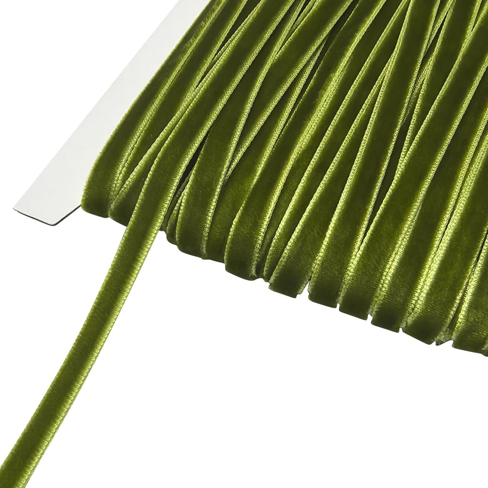Chenkou Craft 25 Yards 1/4" Velvet Ribbon Lots Bulk (Olive, 1/4"(6mm))