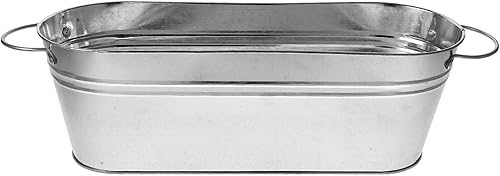 GANAZONO Macetas ovaladas galvanizadas para el mercado de agricultores, cubetas con asas, maceta rústica, decoración del hogar para exteriores, L