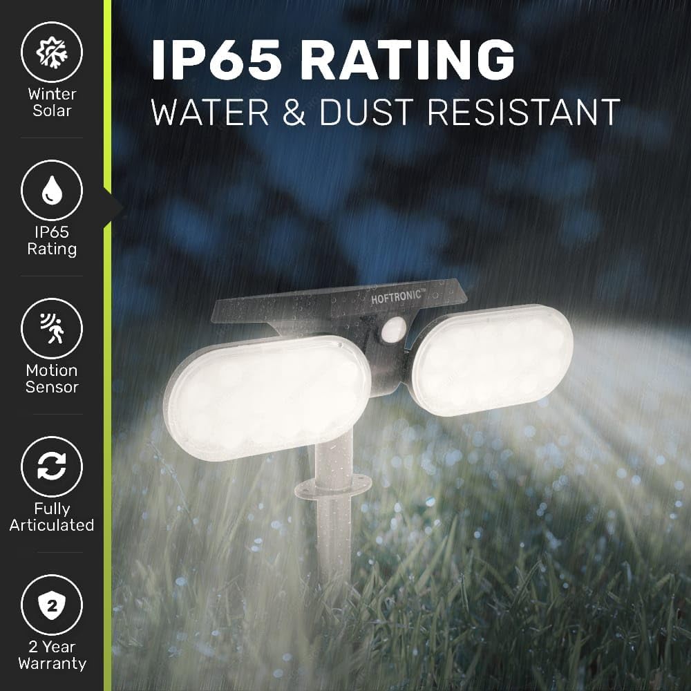 HOFTRONIC - 2er Set Pato Solar LED Strahler mit Bewegungsmelder Außen 6000K Gartenleuchte Spieß oder Wand Installation 250x90x120mm (LxBxH) Ideal als Pflanzenstecker Solar