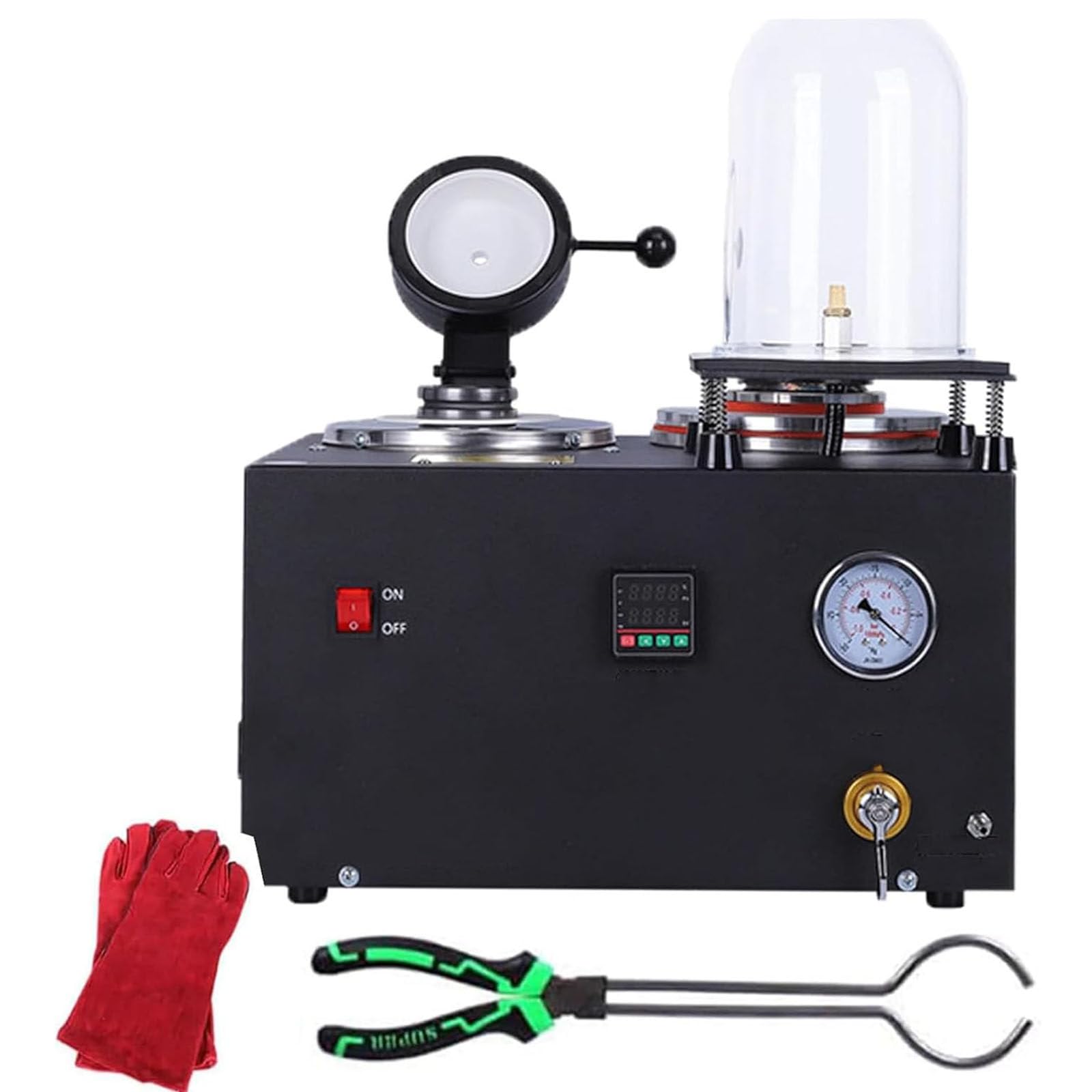 Máquina de fundición al vacío de 1500 W para joyas de cera perdida, tarro de campana todo incluido para manualidades de cobre dorado y plateado de alta densidad, capacidad eficiente de 2 kg
