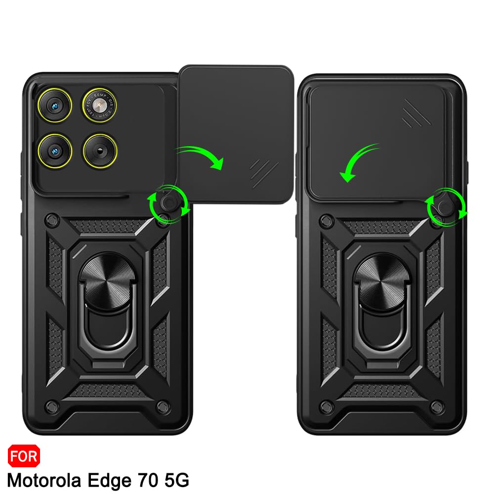 TheGiftKart Tough Armor Bumper Back Cover Case for Motorola Moto Edge 70 5G | Sliding Camera Cover, Kickstand & Ring Holder | 360° Protection Back Cover Case for Motorola Edge 70 5G (PC & TPU, Black) — Amazon image 4