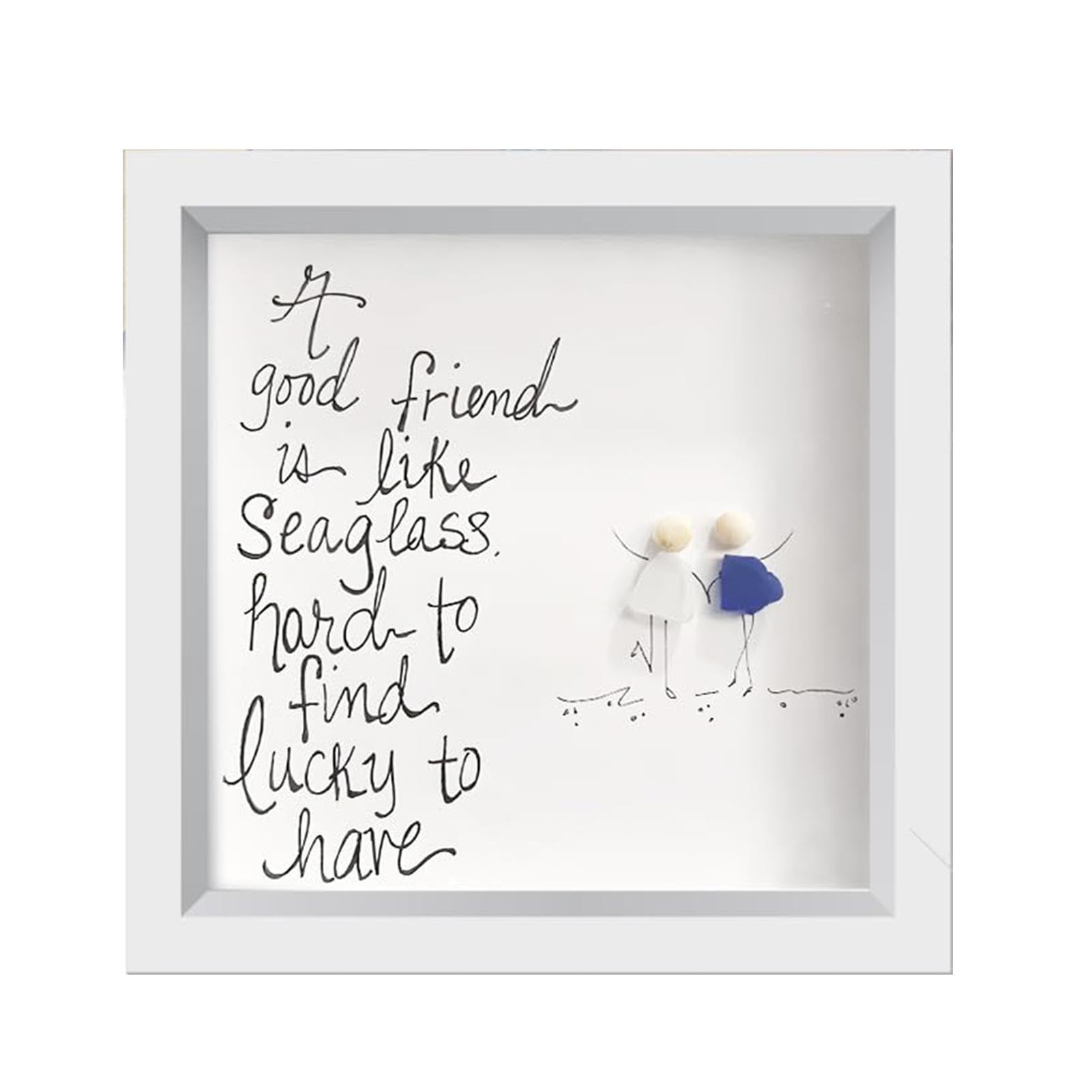 Furtryvl Friendship Sea Glass, Sea Glass Art Frame For Best Friends, Friendship Sea Glass Artwork, Sea Glass Letter Design Photo Frame Ornament Beach Chairssea glass art kit Decorative Art Photo