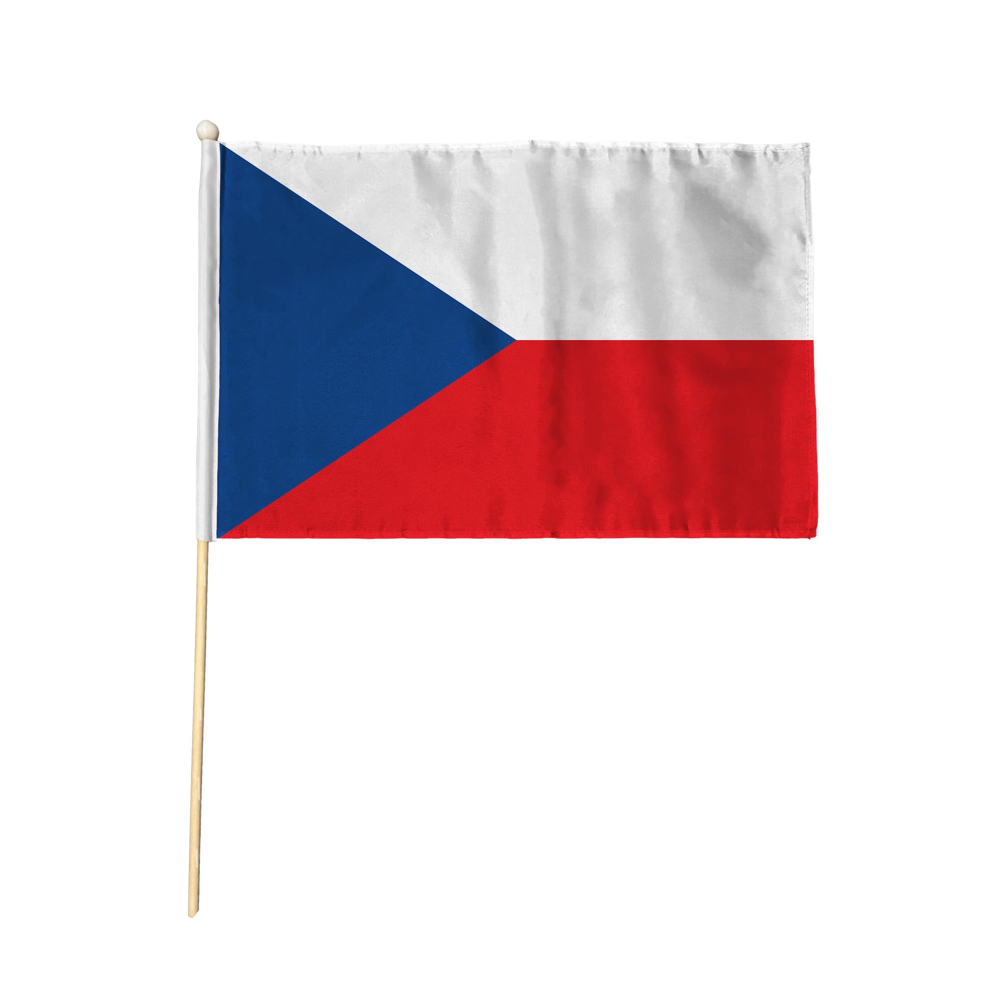 Flagtex Czech Republic Pack of 6 Hand Waving Flag (9x6 Inch) - Premium Wooden Stick Hand Flag 9x6 Inch Natural Wood Pole European White Red Blue Triangle Flag Events Parades