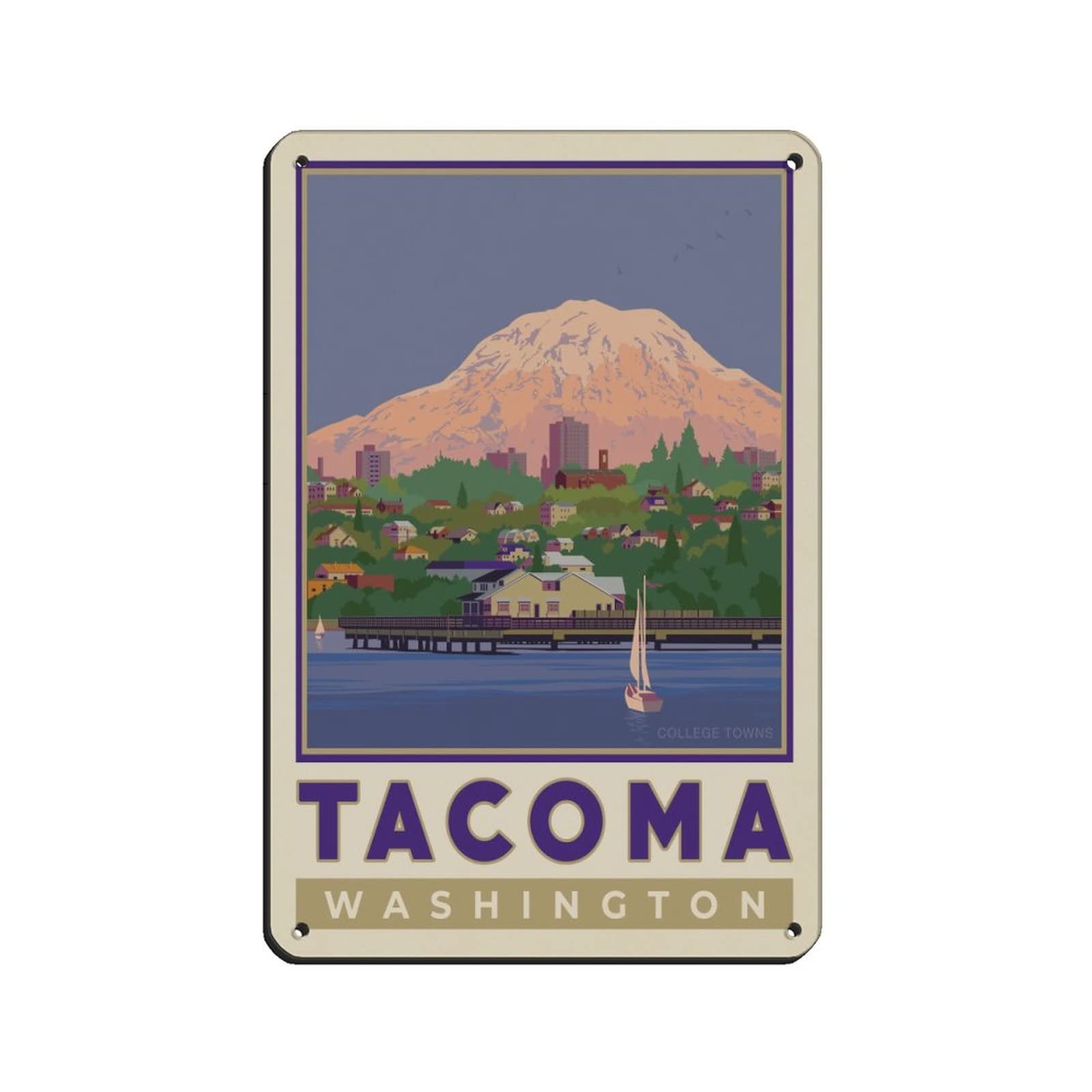 AZOLID Funny Metal Tin Signs Tacoma WA Vintage Signs Home Kitchen Rustic Travel Metal Signs Wall Art Decor 14x20CM