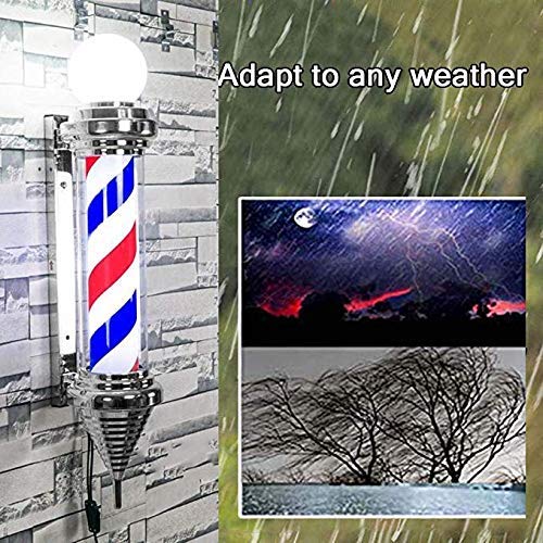 Luz giratoria para peluquería al aire libre, poste de barbero clásico para exteriores, luz LED, rayas de peluquería iluminadas y giratorias, cartel de tienda de peluquería impermeable montado en la pa