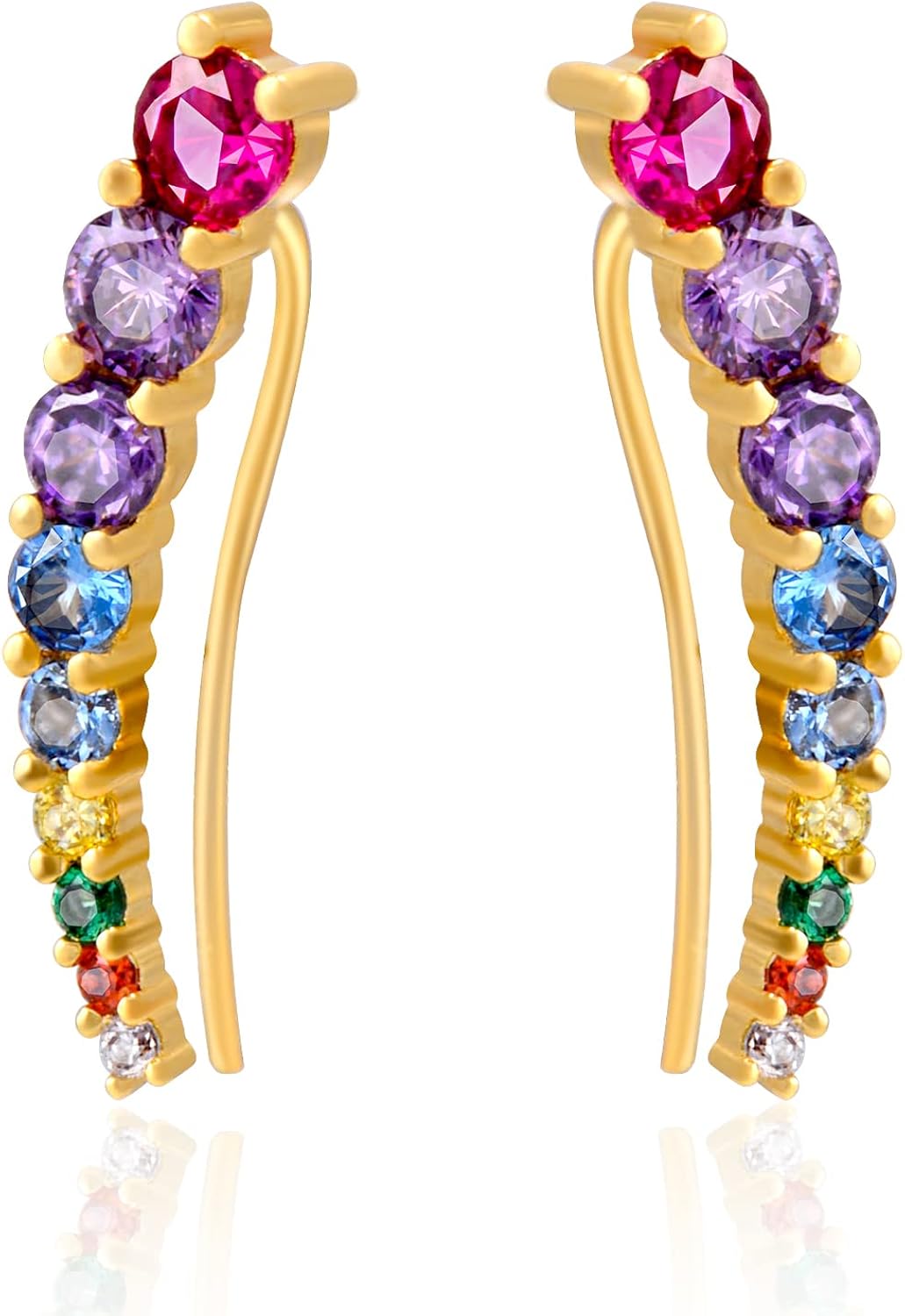 Crawler Earring for Women, Climber Earrings 9 Crystals Ear Cuffs Hypoallergenic Earrings Hoop Cartilage 14K Gold Plated Stud Earrings with CZ