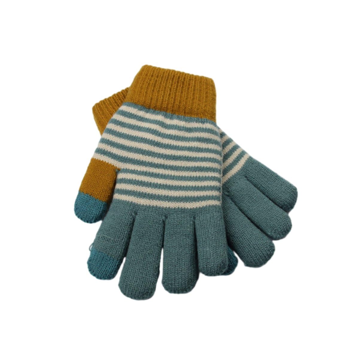 Smed Unisex Blue Stripes Women's Knitted Woolen Gloves To Keep Warm And Cold-Proof, Thickened And Velvet Double-Layer Touch Screen Warm Gloves, One Size Fits All