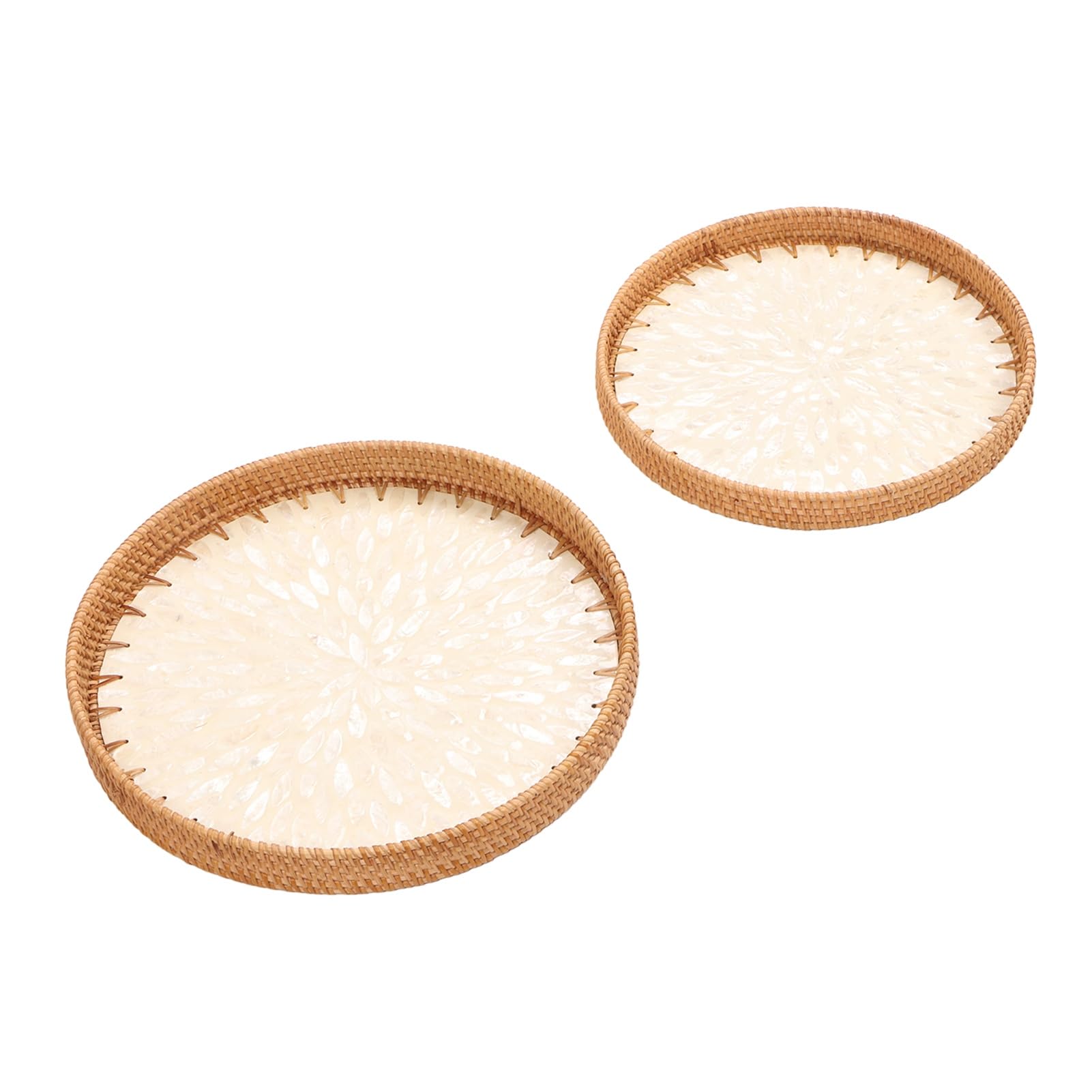 Juego de 2 bandejas de ratán tejidas a mano, diseño de peonía blanca, perfectas para decoración del hogar, cocina, fiestas y eventos, vajilla elegante