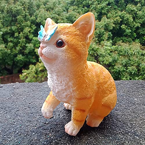 Figurine chat papillon résine décoration jardin extérieur sculpture animal miniature