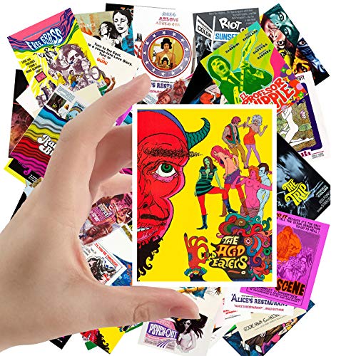Large Stickers (24 pcs 2.5'x3.5') Hippie and Psychedelic Movies Vintage Film Posters