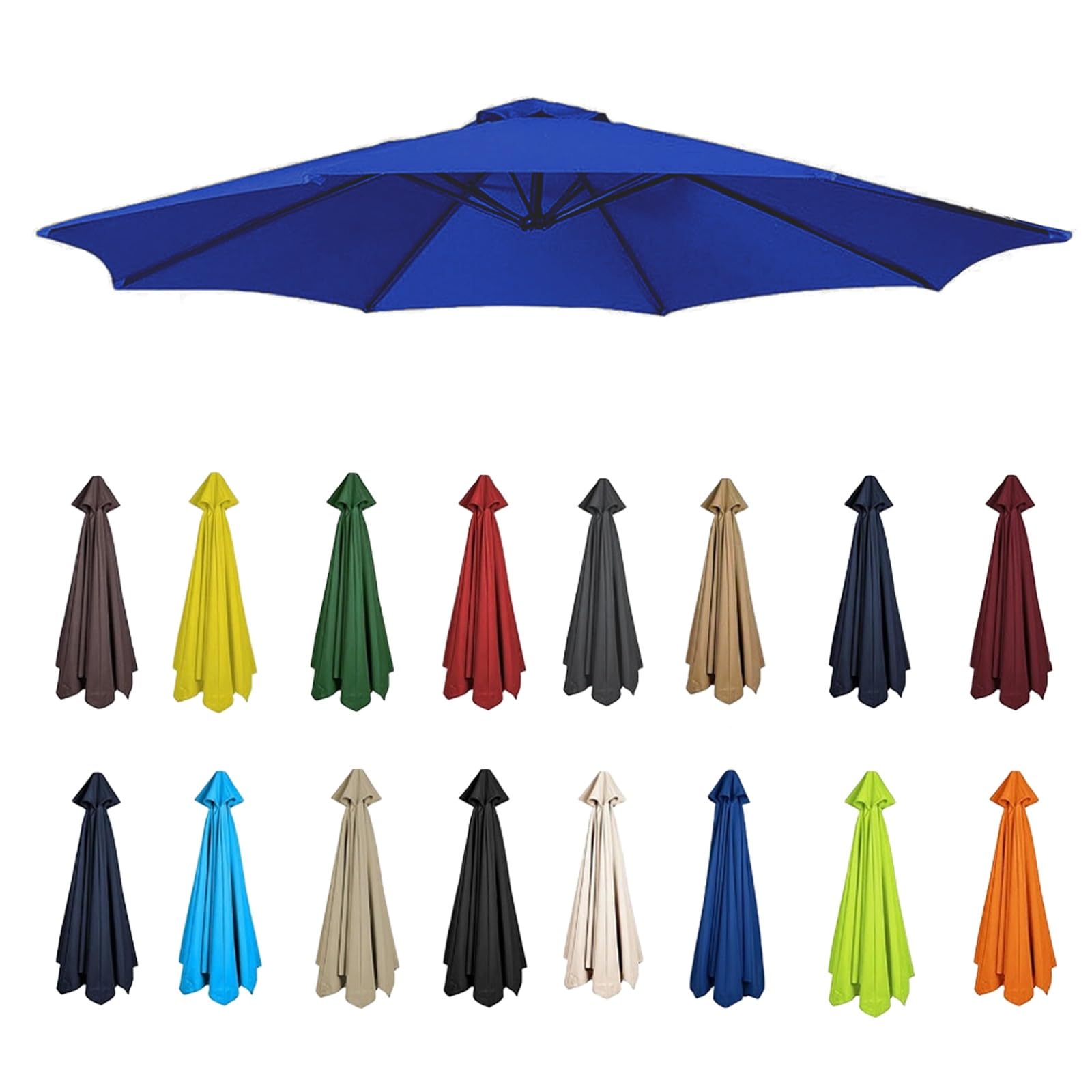 Replacement Garden Parasol Canvas, 2/2.3/2.5/2.7/3/3.50m Umbrella Replacement Canopy, Replacement Canopy Top For 6/8 Ribs(Blue,8 RIBS-250CM)