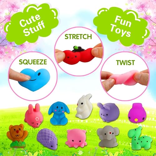 Miniatura 3 de Paquete de 100 Juguetes Squishies, Pequeños Juguetes Fidget Squishy de Mochi Aleatorios a Granel, Regalos de Fiesta para Niños de 4-8 y 8-12, Bolsa