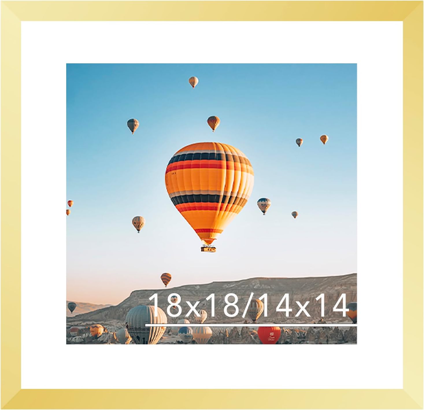 18x18 Picture Frame Gold with 14x14 Mat, Display Photo 14x14 with Mat or 18 x 18 Without Mat, Wall Hanging Large 18x18 Poster Frame with Shatter Resistant Plexiglass, Gold Gold 18x18 inch