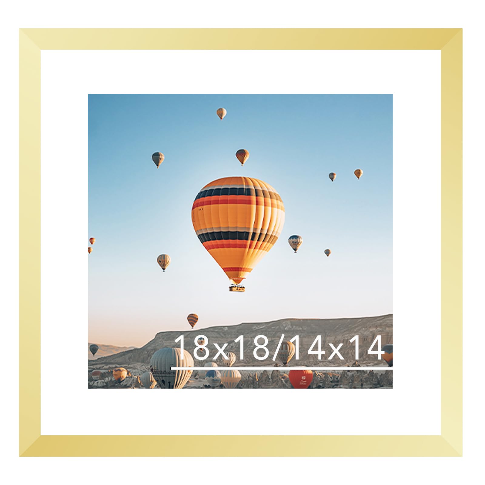 JCJMY 18x18 Picture Frame Gold with 14x14 Mat, Display Photo 14x14 with Mat or 18 x 18 Without Mat, Wall Hanging Large 18x18 Poster Frame with Shatter Resistant Plexiglass, Gold