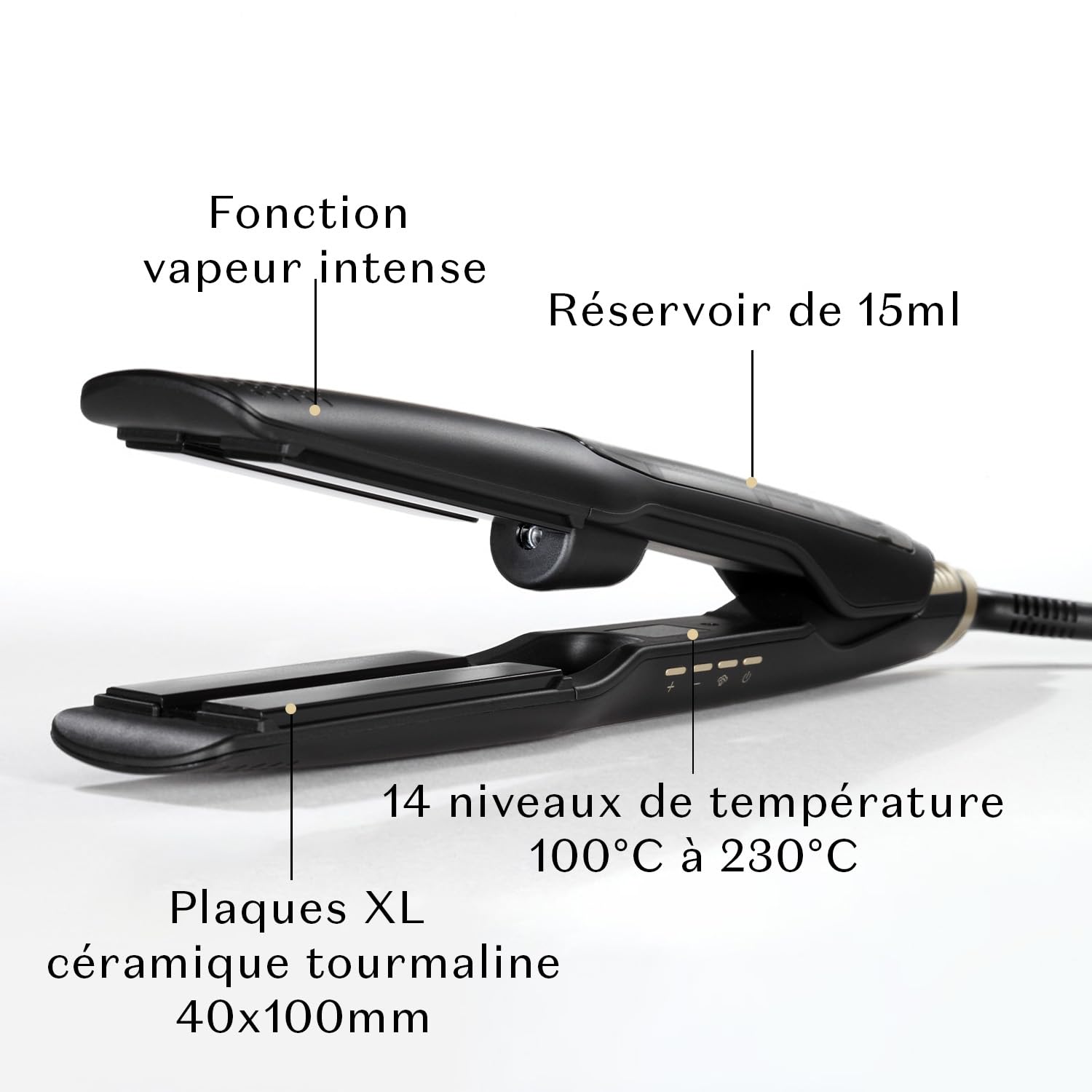DESSANGE Lisseur Vapeur Ultime Care Pro STEAM – Plaques Ultra Larges Céramique Tourmaline 40x100 mm, Température Ajustable, Chauffe Rapide 45 s