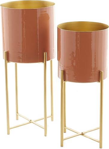 Miniatura 7 de CosmoLiving by Cosmopolitan Maceta de metal contemporánea, 2 piezas, tamaño grande, color naranja