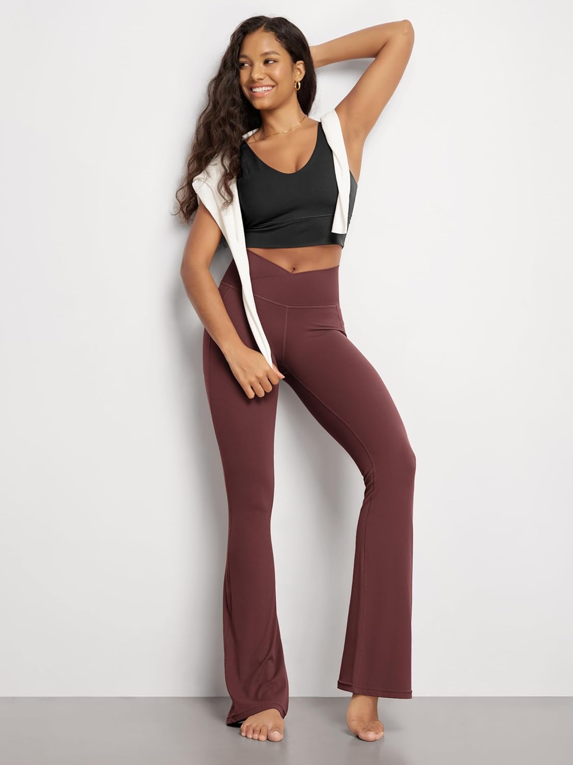 ODODOS Cloud Feeling Crossover Flared Pants with Pockets for Women, Cross Waist Bootcut Lounge Yoga Pants- 30" / 32" Inseam - Image 3