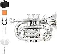 VEDO Trompete Pocket Bb - Trompete de Bolso em Latão com Boquilha 7C, Luva, Estojo Rígido - Som Profissional para Iniciantes e Estudantes - Presente Musical com Design Durável e Confiável