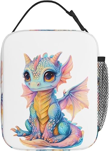 Lonchera reutilizable con diseño de dragón para niños, mujeres y adultos, con aislamiento, linda bolsa de almuerzo de criaturas de fantasía, bolsa