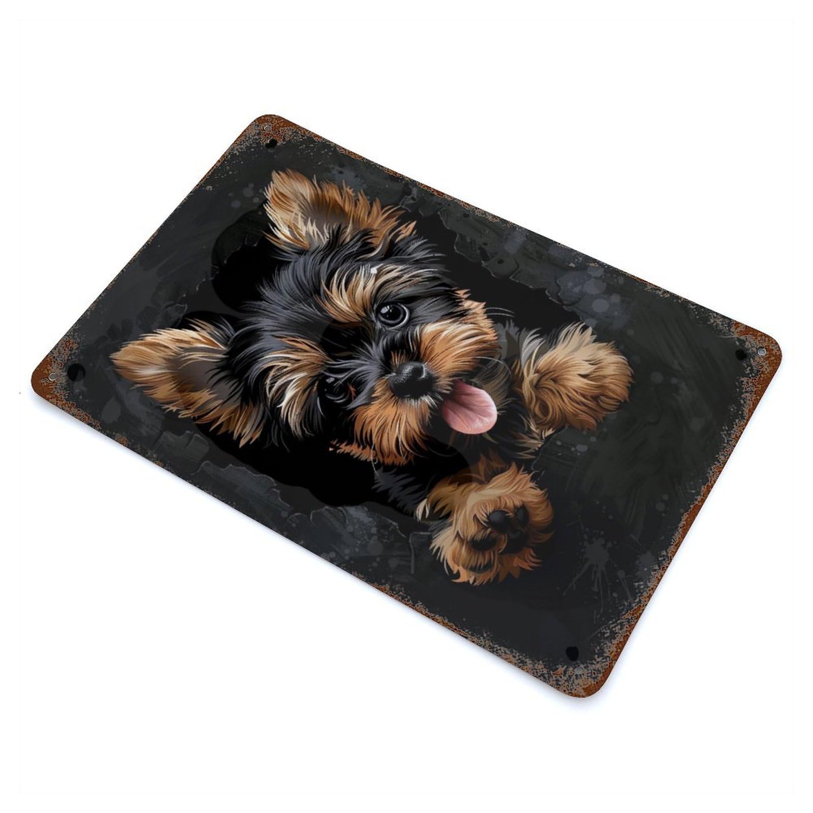 Rust Effect Yorkshire Terrier Rusty Metal Tin Sign 11.8"x7.9", Old School Wall Decor for Basement, Hobby Room And Garage Decor