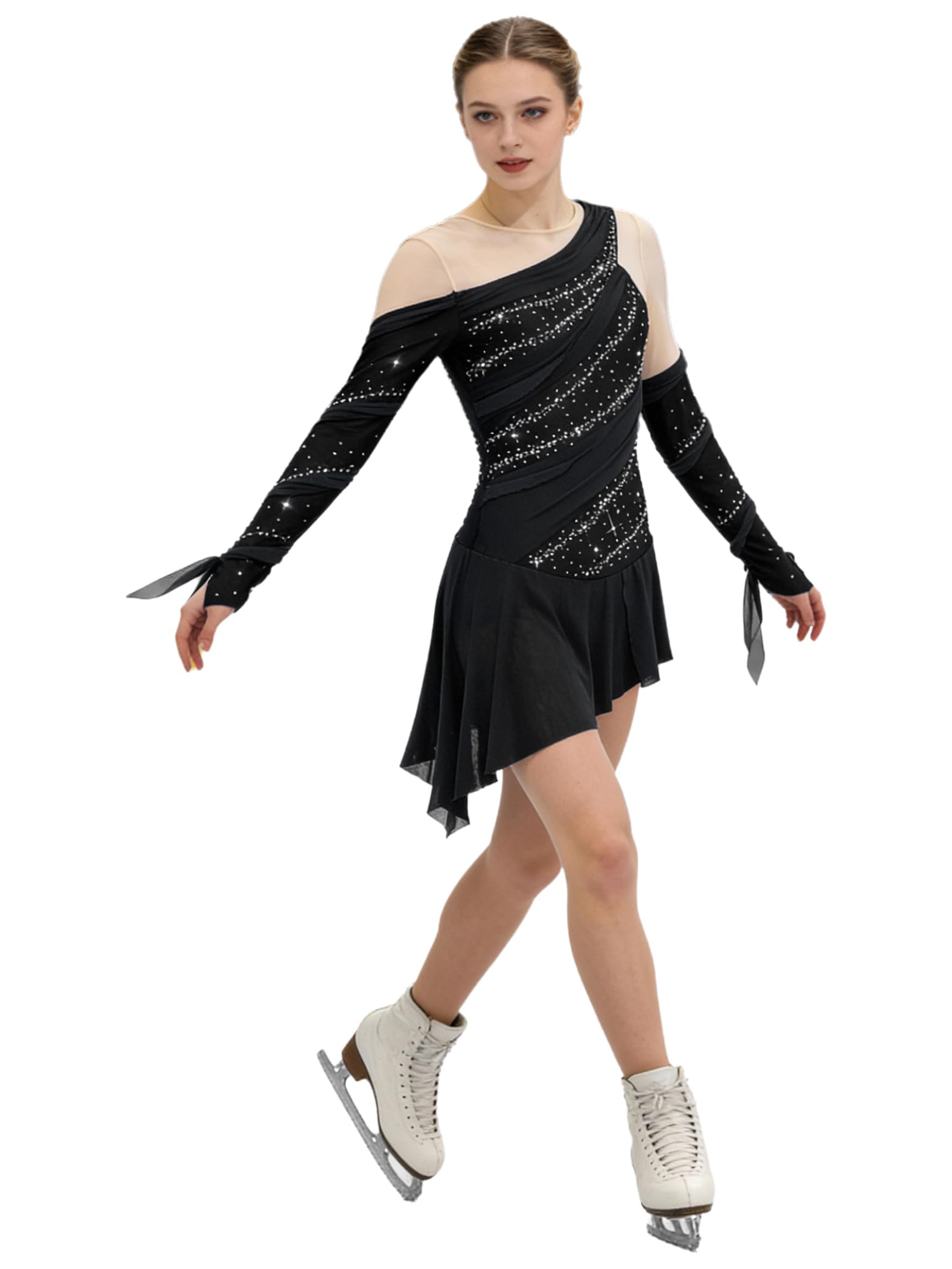 Hedmy Vestido de Patinaje Artístico sobre Hielo Mujer Competición Maillot con Falda Ballet de Gasa Leotardo Gimnasia Vestido de Baile Contemporáneo