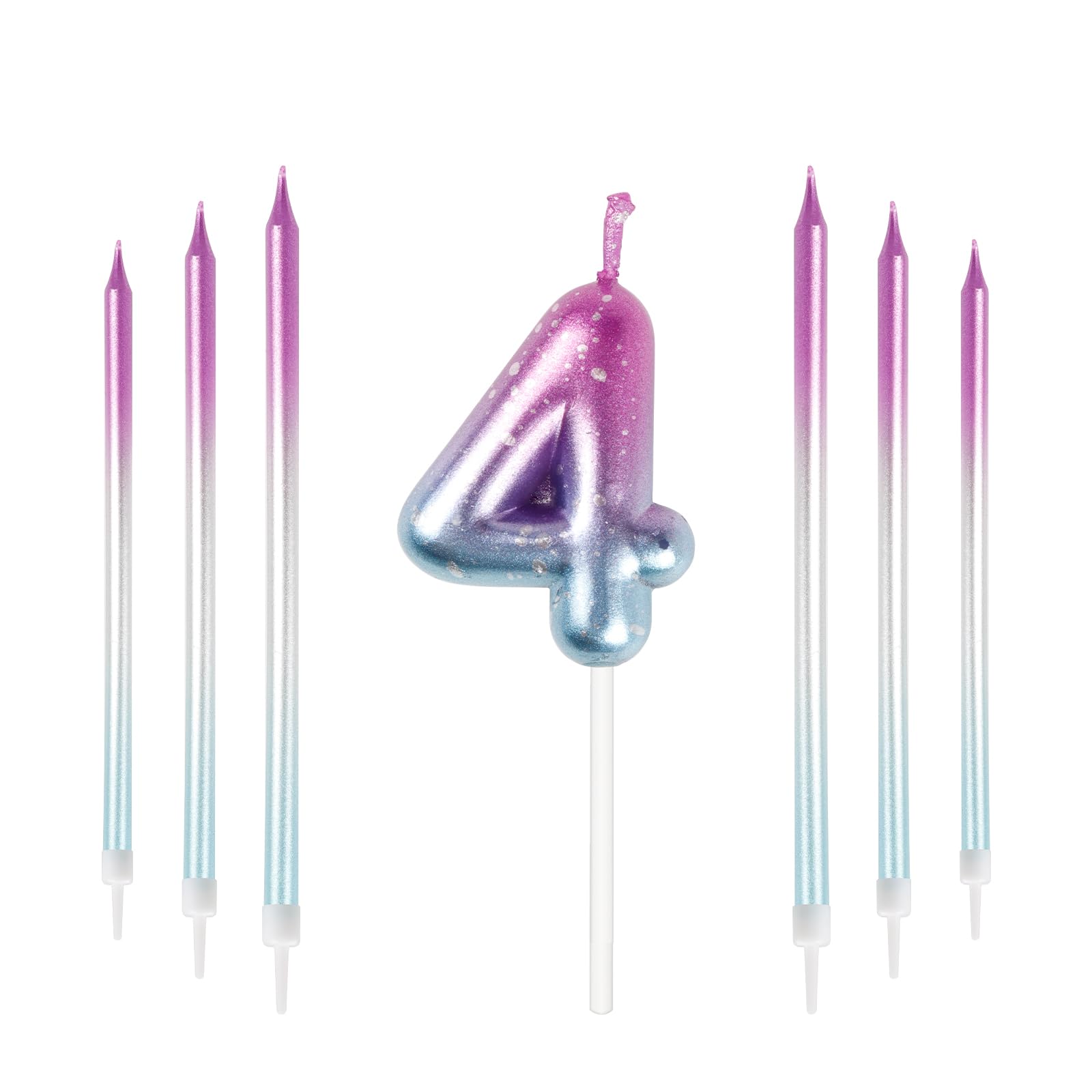mciskin Purple Blue 4th Birthday Candles, Colorful Long & Number 4 Candle for Cake,Girls Boys 4th Birthday Decorations,Purple Blue Cake Toppers Perfect for Wedding & Party Decorations Supplies