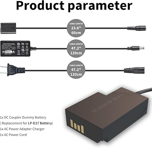 Miniatura 7 de F1TP para Canon R50 Batería ficticia ACK-E18 Adaptador de fuente de alimentación de CA DR-E18 Kit de acoplador de CC para Canon EOS Rebel R50 R100