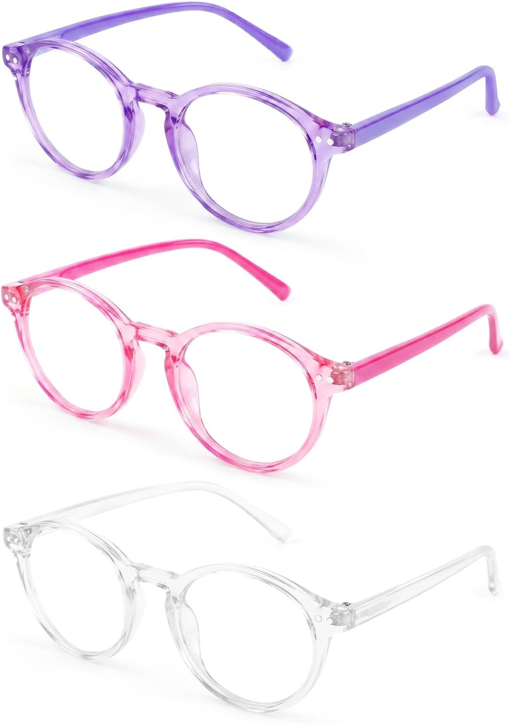 3 Pack Kids Blue Light Glasses, Lightweight Round Frame 6-15 | CHEERS DEVICES Blue Light Glasses for Kids, Toddler Kids Clear Eye Glasses UV400 Round, Fake Glasses