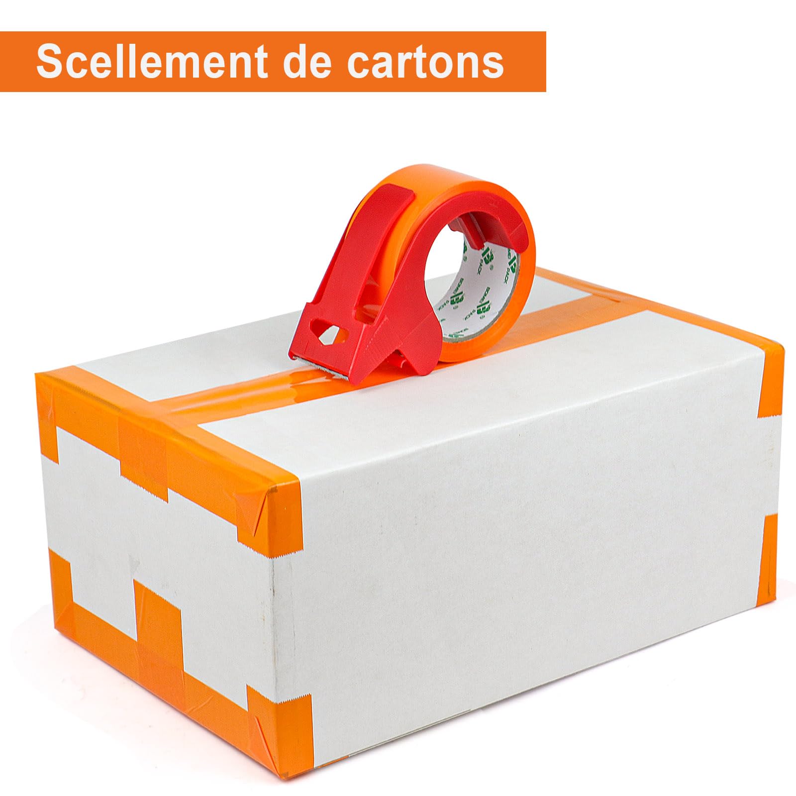 BOMEI PACK 6 rouleaux Ruban d’emballage 66m x 48mm pour emballage - avec dévidoir,impression adhésif fort pour colis, entrepôt, e-commerce (Orange)