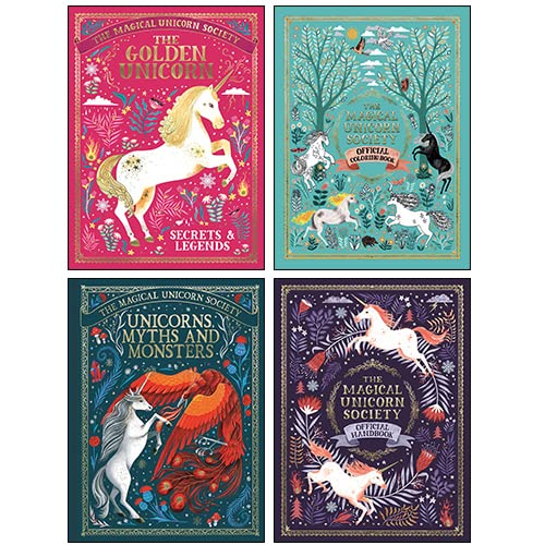 The Magical Unicorn Society 4 Books Collection Set (Official Handbook[Hardcover], The Golden Unicorn[Hardcover], Unicorns Myths and Monsters[Hardcover], Official Colouring Book