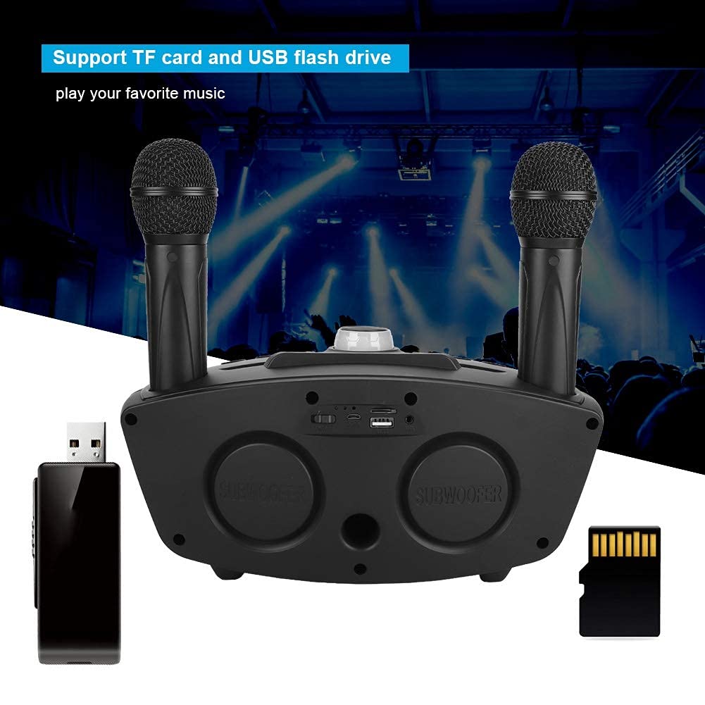 Zestaw karaoke do systemu karaoke, system karaoke ASHATA Bezprzewodowe głośniki stereo Bluetooth, system dźwięku na imprezę Domowy głośnik KTV Odtwarzacz karaoke 2 Zestaw z mikrofonem dynamicznym, obsługuje kartę TF / USB (czarny)