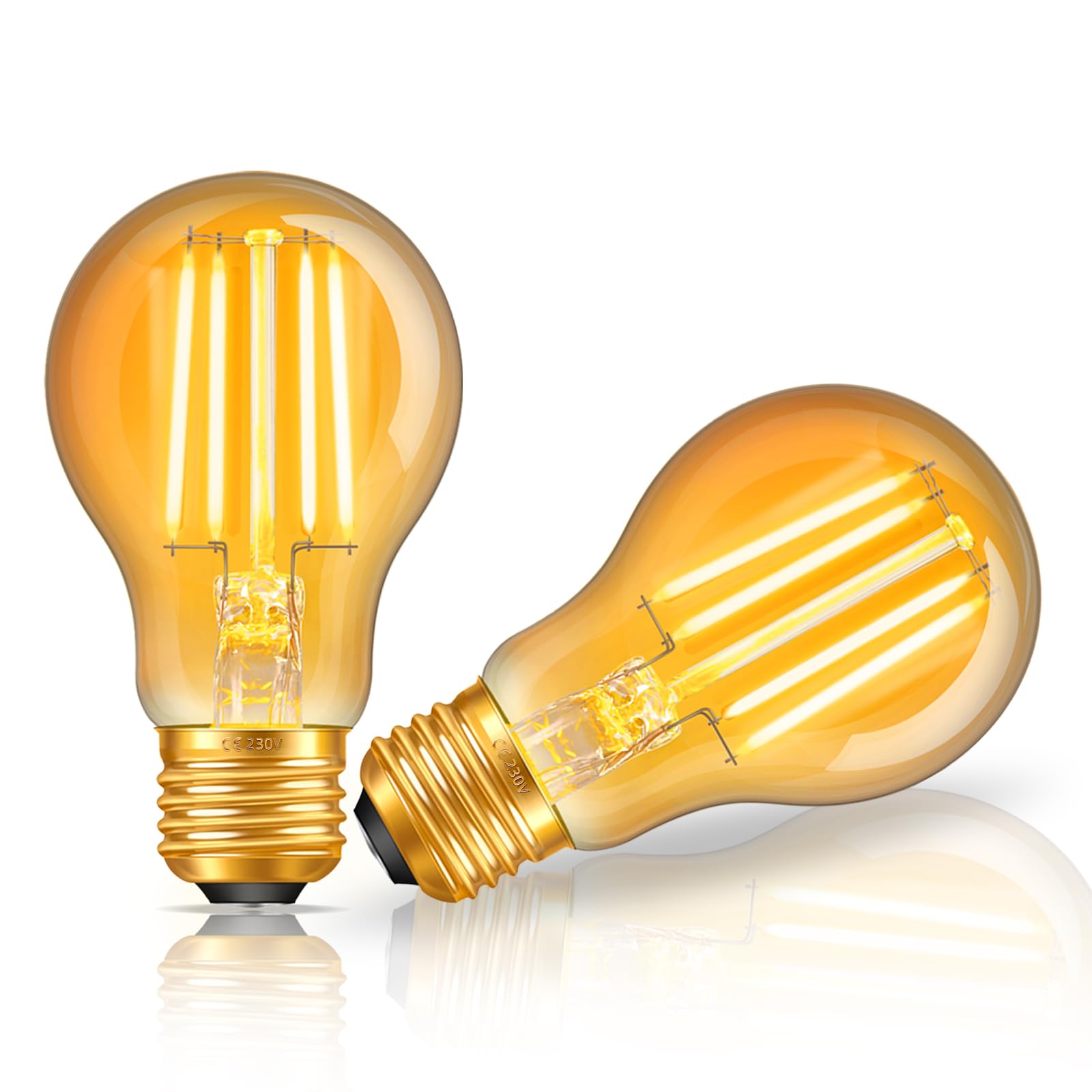Blakapoo E27 LED Edison Screw Bulb Vintage, A60 Filament Light Bulbs 6W Equal to 60W, Warm White 2200k, 550lumen, Non-Dimmable, Pack of 2