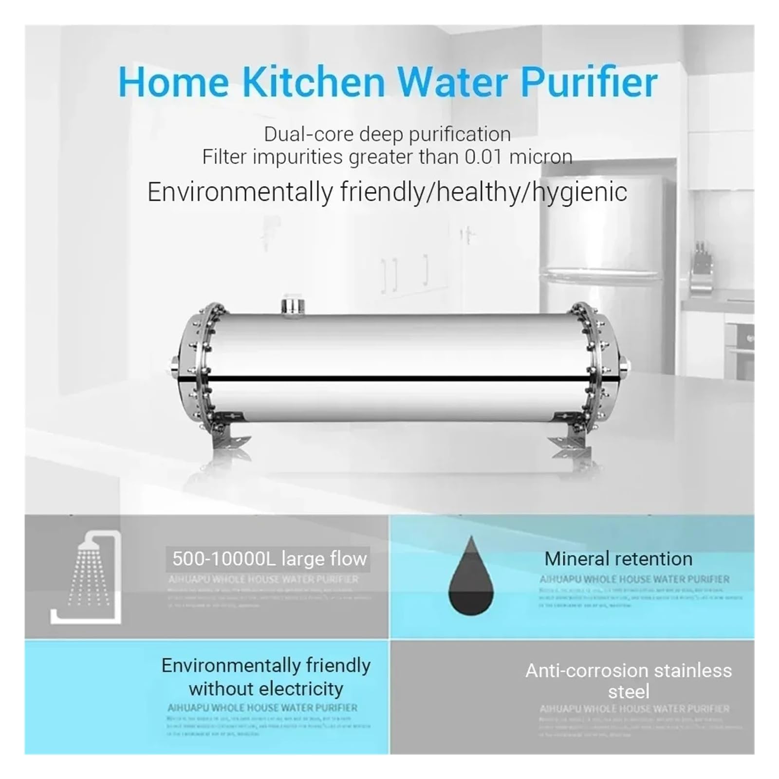 PVDF-Ultrafiltrationsmembran 600 l ~ 3000 l Wasserfiltersystem 0,01 Mikron Edelstahl-Ganzhausfilter für Untertisch(600L)