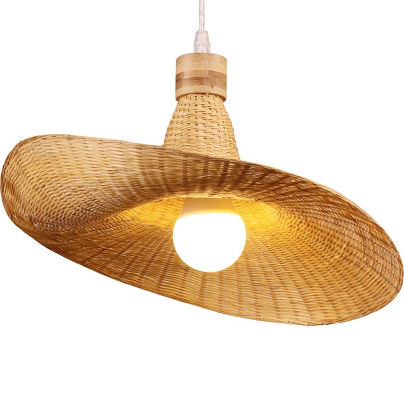 KBUUKYYXouy Handmade Weave Hat Hanging Lamp Southeast Asian Natural Wicker Luminaire Creative Design Rustic Chandelier for Bar Bedroom Teahouse Kitchen Island