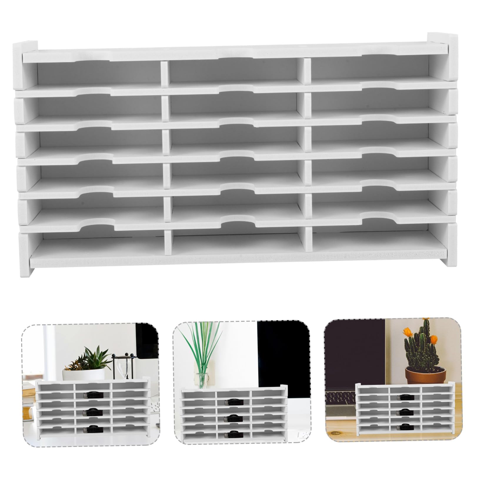 Scatola Porta CD in Legno Bianco 18 Scomparti, Custodia Compatta per Proteggere CD e Dvd, per Ufficio e Casa