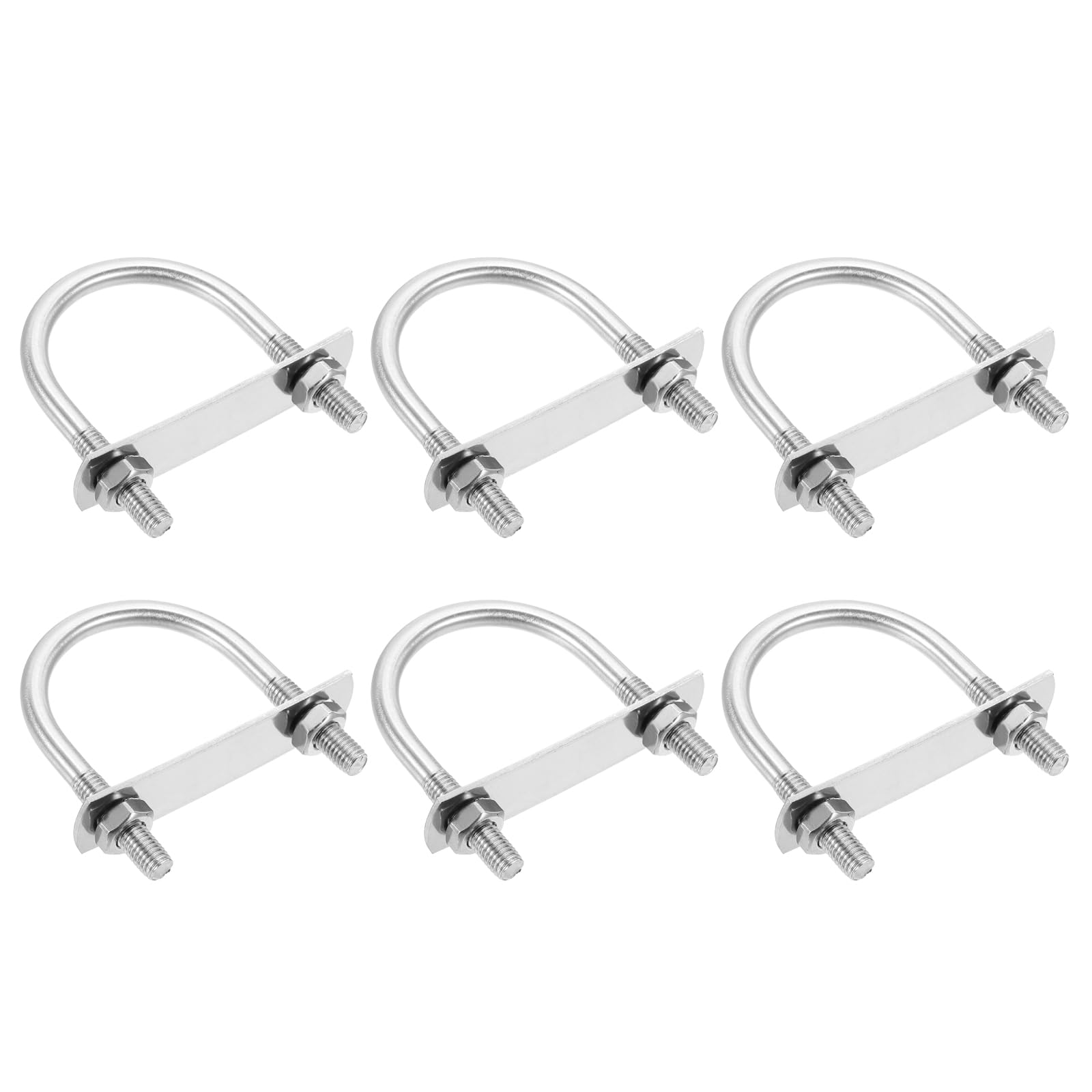 sourcing map M8 Round U-Bolts, 6 Sets 51mm(2.01") Inner Width 76.5mm(3.01") Length 201 Stainless Steel U-Clamp Bolt with Plates & Nuts for Automobile, Trailer, Boat Trail, Silver