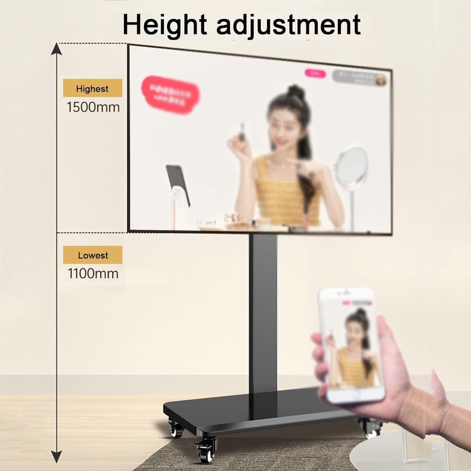 Support de Sol pour téléviseur - Chariot de Support Mobile pour téléviseur avec roulettes, système de Gestion des câbles, Hauteur réglable, pour écrans de 32 à 65 p,