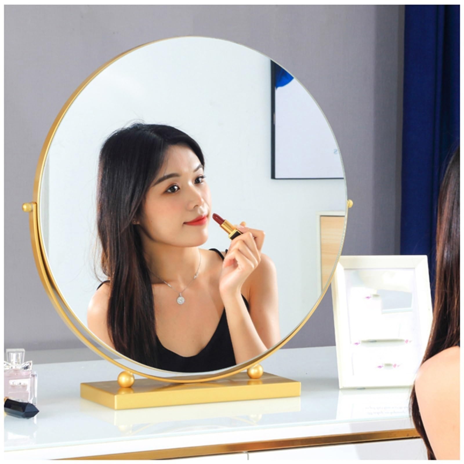 SDCFFC Black, Gold, White Makeup Mirror, Desktop Large Vanity Mirror, 360°Rotating Beauty Mirror, Metal Frame