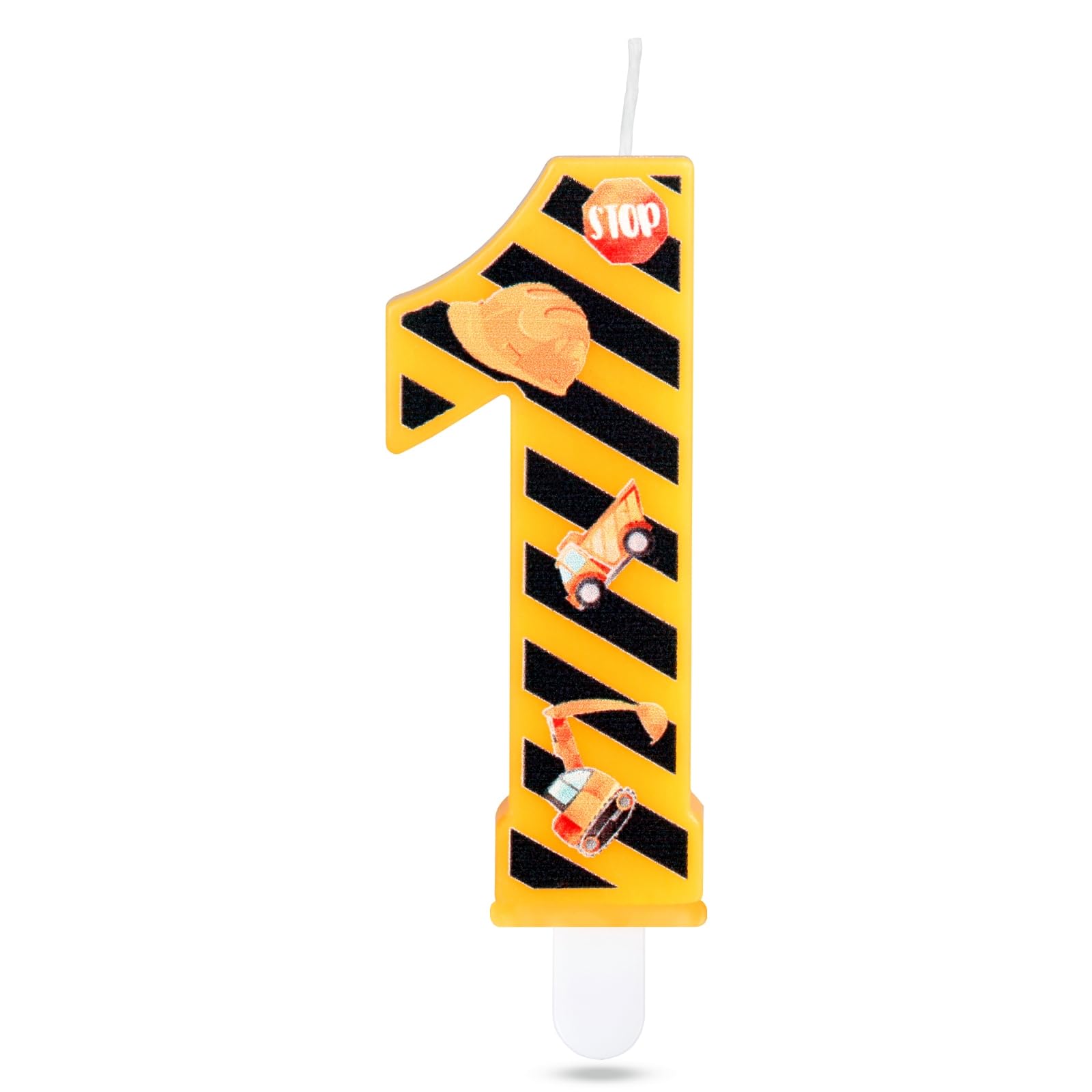 iNINGER Construction Birthday Candles,1st Birthday Candle Yellow and Black Stripes Candle,Number 1 Candle Happy Birthday Cake Candle for Boys