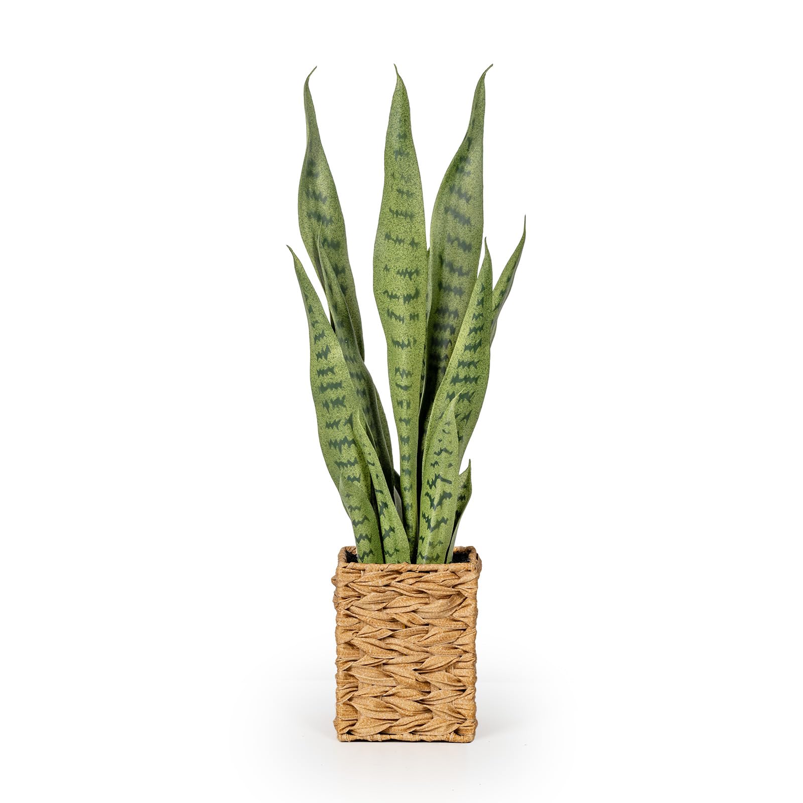 Artificial Snake Plant 23 Inch,Faux Snake Plant with Woven Basket,Potted Faux Sansevieria Trifasciata Plants,Tropical Fake Plants in Law Plants for Home Office Decor Living Room
